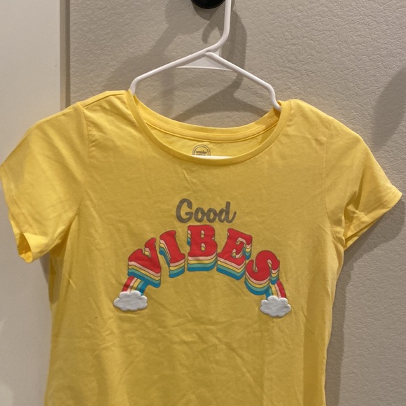 New Girls X-Large XL T-Shirt Tee Top Shirt Yellow “Good Vibes” Rainbow - Picture 6 of 9